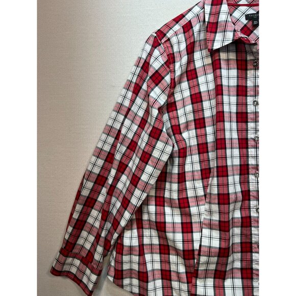 Talbots Plus Women's Cotton Button Up Blouse Long Sleeve Size 18W Red White Plai - Picture 7 of 12